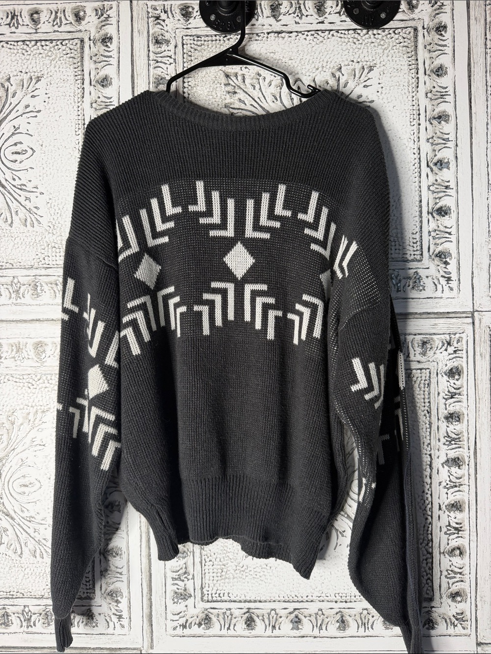 Vtg black Geometric Knit Sweater oversized